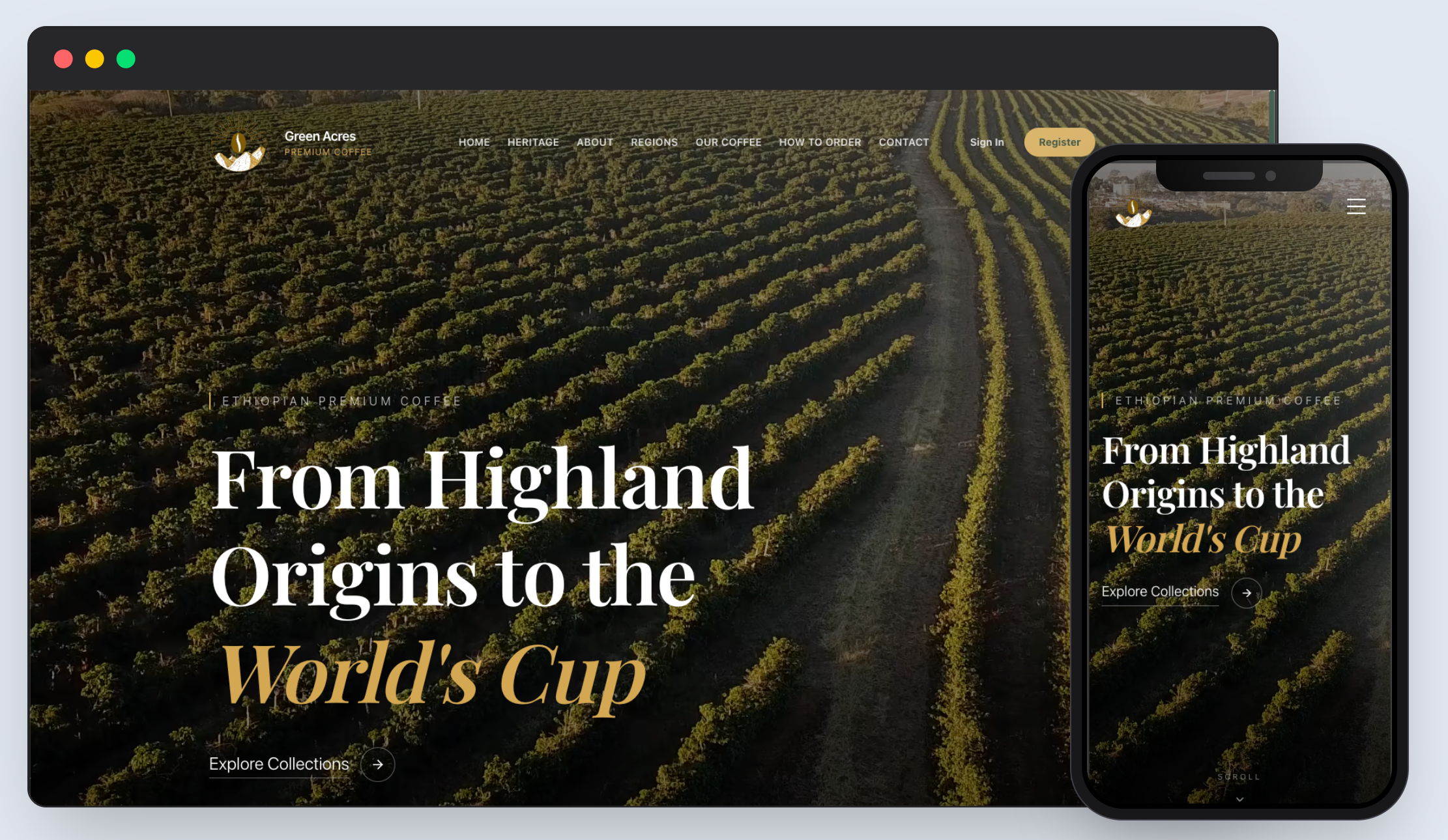 Green Acres Premium Coffee platform homepage card thumbnail